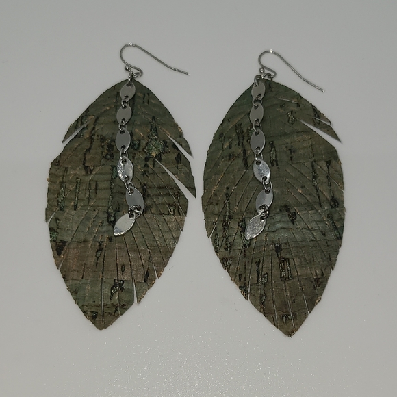 Silver Leaf Dangle Earrings - Picture 3 of 3